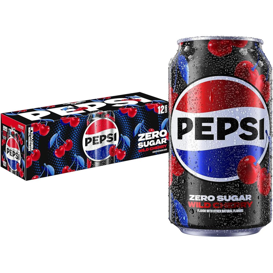 Pepsi Zero Sugar Cola Soda, Wild Cherry, 12 Fl Oz Cans (Pack of 12) Best By Aug 10, 2026