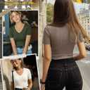 Neer 4 Pack Women's V Neck T-Shirts Cotton Short Sleeve Ribbed Slim Fit Tops Casual Summer Basic Tee Multipack (L)