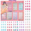 7 Day Manicure Collection - 84PC Press On Nail Set, Day-of-The-Week Adhesive False Nails for Girls – Colorful Novelty Designs Stick On Nails for Kids (BFF)