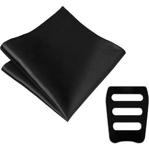 Pocket Squares for Men 11.81" Satin Men's Handkerchiefs with Pocket Square Holder for Wedding Party Prom (Black)