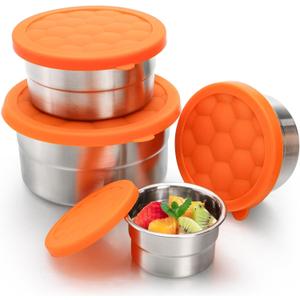 Goaste 4 Sizes Stainless Steel Containers Set, Leakproof Food Storage Container with Silicone Lids, Metal Lunch Containers Box Round, Reusable Nesting Snack Holders for Picnics and Travel