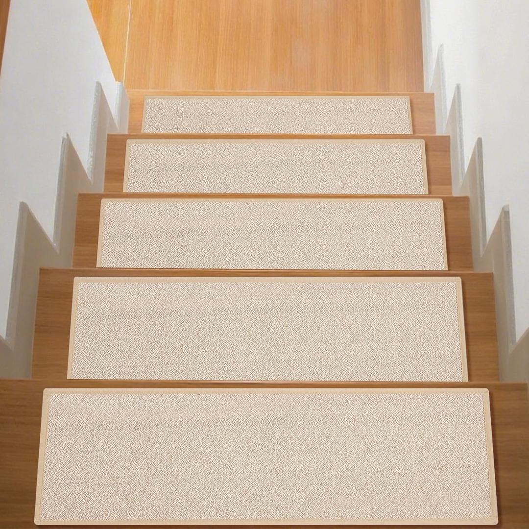 Stair Treads Non Slip for Wooden Steps, Stair Carpet Treads Indoor, Rubber Backing Stair Rugs, No Residue Reusable Non Slip Mat for Kids and Dogs,Beige,8"x30", 10 Pieces