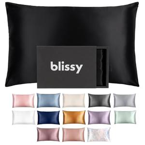 Blissy Silk Pillowcase - 100% Pure Mulberry Silk - 22 Momme 6A High-Grade Fibers - Silk Pillow Cover for Hair & Skin - Regular, Queen & King with Hidden Zipper (Standard, Black)
