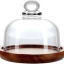 MKLZ Mini Glass Butter Dish with Lid, Clear Domed Cheese Dish with Handle, Individual Serving Small Butter Tray with Cover, Round Cute Dessert Serving Bowl for Table, Kitchen Countertop, Refrigerator