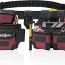 Nylon and Leather Tool Belt | Framing Tool Bags | Nylon Tool Pouch | Carpenter Tool Belts | Construction | Framers | Electrician Tool Belt (Maroon 1650)