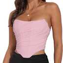 Women's Vintage Strapless Open Back Boned Mesh Bustier Zip Back Corset Bodyshaper Crop Top, 2XL