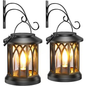 Solar Lantern Outdoor Lights with Wall Mount Kit, 2 Pack Upgraded Solar Lanterns Outdoor Waterproof, Hanging Solar Lights for Outside Decorative Yard Patio Path Porch Garden Decor