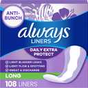 Always Panty Liners for Women Anti-Bunch Xtra Protection Daily Liners, Long, Unscented, 108 Count