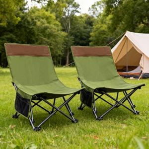 Compact Beach Chairs 2 Pack with 3-Position Lay Flat Low Portable Camping Chairs for Adults Folding Reclining Chairs for Beach, Lawn, Travel