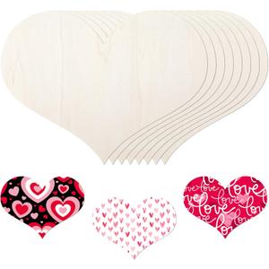 12 Pack 12 Inch Valentine Wood Heart Cutouts for Crafts Unfinished Blank Wooden Heart Shape Wood Slices DIY Art for Wedding Home Valentine Party Decoration