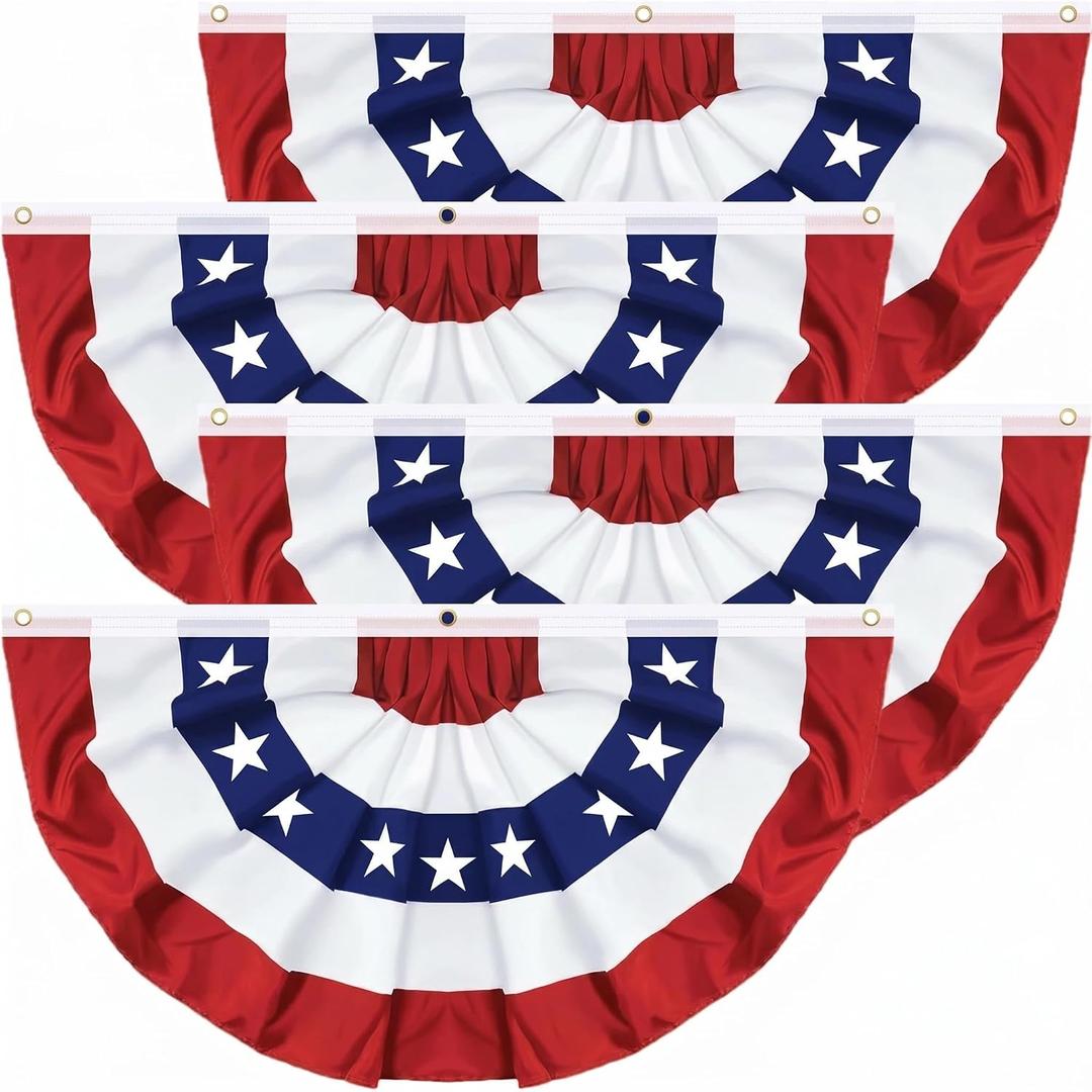 4th of July Patriotic Bunting Flag, Pleated Fan American Flag Banner, Red White Blue Independence Day Decorations for Outdoor Indoor Porch Yard Fence Memorial Day Party Decor (3 X 6 Feet, 4 Pack)