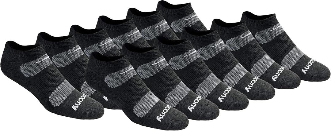 Saucony Men's RunDry Mesh Ventilating Comfort Fit Performance No-Show Socks,M-XXL (6, 18, Black Basic (12 Pairs), X-Large
