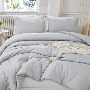 Litanika Light Grey Comforter Queen Size, 3 Pieces Lightweight Solid Bedding Comforter Set, All Season Fluffy Bed Set (90x90In Comforter & 2 Pillowcases)