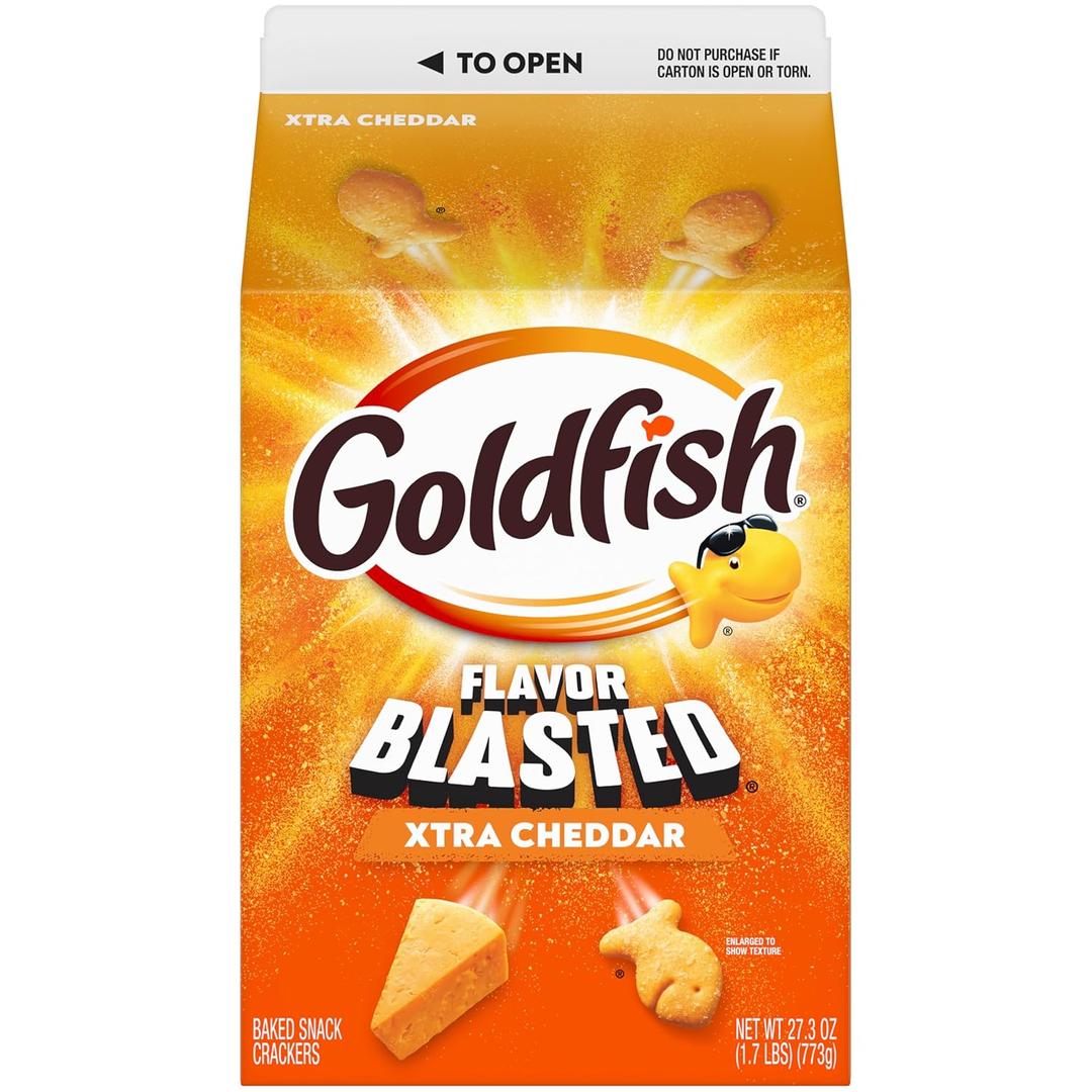 Goldfish Flavor Blasted Xtra Cheddar Cheese Crackers, 27.3 Oz Carton, BBD: 04/20/26