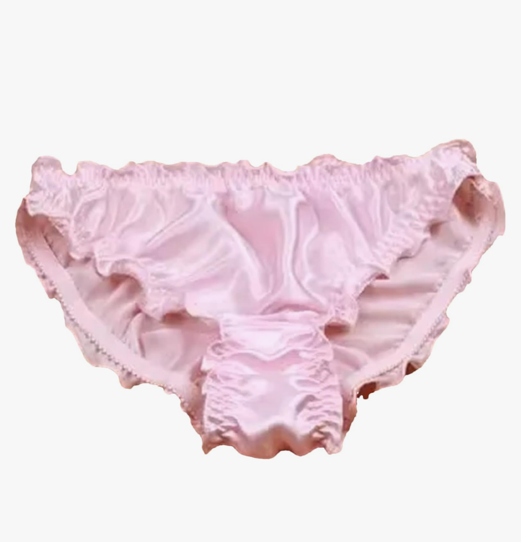 Women Briefs Panties Underwear Ruffles Edge Mid Waist Silk Woven Solid XL