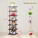 SORCEDAS 7 Tiers Vertical Shoe Rack Wooden Shoe Storage Organizer for Space Saving Narrow Shoe Shelf Storage 7 Pairs for Entryway Living Room Bedroom(Black + Rustic Dark Brown)