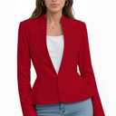 Hybrid & Company Women's Casual Work Office Elegant Open Front Premium Nylon Blazer Jacket (Red, S)