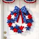 Dingion 4th of July Patriotic Plush Wreaths 16 Inch Red White and Blue Star Wreaths with Bow for Front Door Independence Memorial Day Decoration Garland for 250th Anniversary Flag Labor Day Wall
