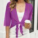 Women's Short Cardigan Bolero Shrug Sheer Tie Front Top 3/4 Sleeve Jacket for Dress (M)