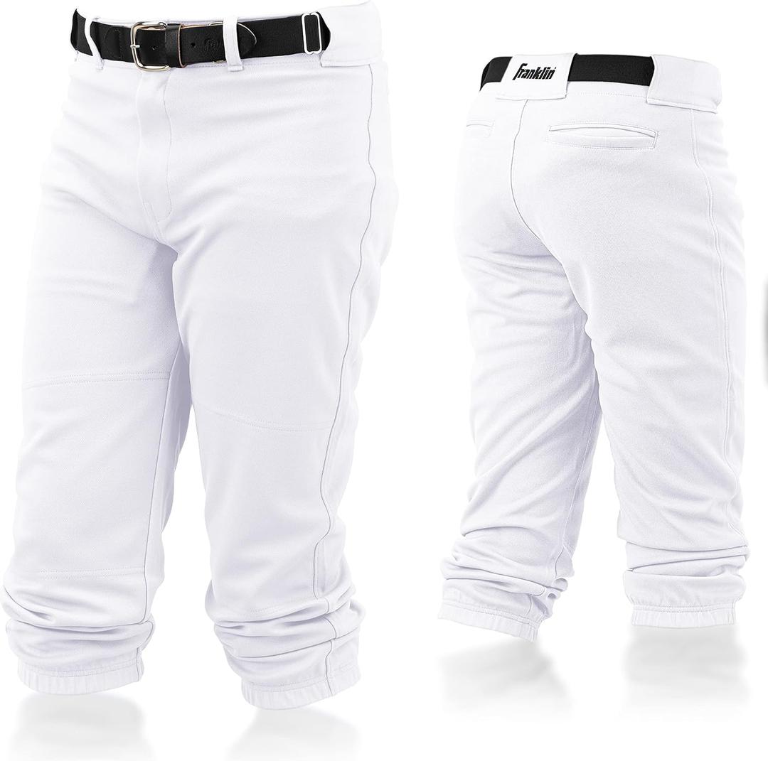Franklin Sports Youth Baseball + Softball Pants - Knee High Pants for Boys + Girls Knicker Style with Belt Loop (White, S)