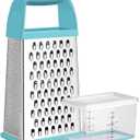 Urbanstrive Cheese Grater With Container, Professional Cheese Grater with Handle, Stainless Steel Graters for Kitchen Handheld, Box Grater with 4 Sides for Vegetables, Ginger, Potatoes (Blue)