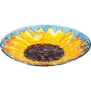 Evergreen Garden 18" Glass Bird Bath Bowl for Outdoors | Hand Painted Glass | Embossed Shape | Bowl Only - no Stand Included | Summer Sunfloweres Fade and Weather Resistant Outdoor Decoration