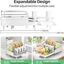SAYZH Dish Drying Rack - Expandable Dish Rack for Kitchen Counter, Rust-Resistant Dish Drainer with Utensil Holder and Raised Guardrail, Kitchen Organizer for Cup and Bottle (White), 15.3" to 22.2"