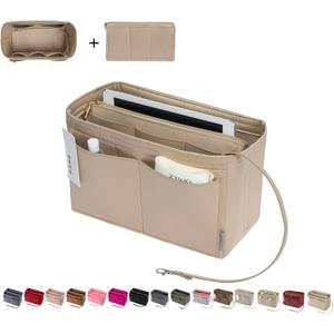 ZTUJO Purse Organizer Insert, Felt Bag Organizer with Metal Zipper, Handbag & Tote Shaper, For Speedy Neverfull Tote, 7 Sizes (Slender Medium, Silky Beige)