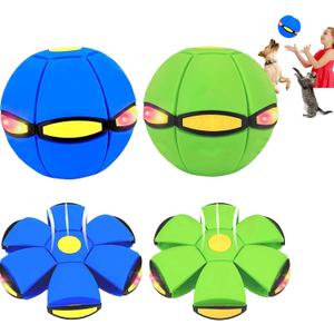 2PCS Magic Bouncing Ball, Magic Meta - Ball, Children's Magic Bouncing Balls, Doggy Disc Ball, Flying Saucer Ball, Parent-Child Interaction with Lights for Indoor & Outdoor Play Green and Blue