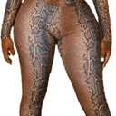 Womens 2 Piece Set Snake Print Crop Long Sleeve Top High Waist Flare Pants Out Going Club Sexy Outfit (Small, Brown)