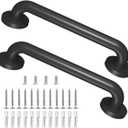 2 Pack 16 Inch Metal Industrial Handrail Grab Pipe Staircase Steps Indoor Exterior Outdoor Deck Hand Rail Safety Grab Bar (Matte Black) Handle for Stairs Bars Wall Elderly Grab Wall Mounted