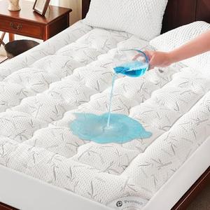 PRIMESOFT King Size Mattress Topper, Thick Pillow Top Mattress Pad，Up to 21 Inch Deep Pocket, Soft Breathable Mattress Pad for Back Pain, Waterproof Protector Cover(White)