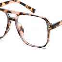 FEISEDY Blue Light Blocking Glasses Fake Nerd Clear Square Computer Lightweight Pilot Glasses Frame Oversized B2866 (Pink Leopard Frame)