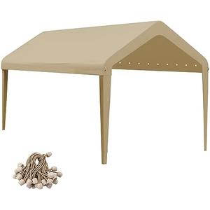 GOTRUTH 12x20 Canopy Replacement Cover, Carport Replacement Canopy Top Cover for 10' x 20' Frame, 800D Heavy Duty Waterproof & UV Protected Car Canopy with Ball Bungees (Frame is not Included) (Beige)