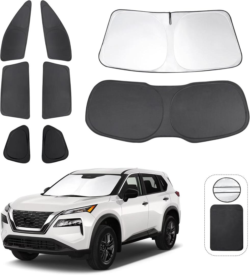 Window Shades for Nissan Rogue 2021-2024 2025(NOT for Rogue Sport) Accessories Car Side Full Windows Cover Camping Rear Triangular Windshield Sun Shade Sun UV Rays Privacy Protection 8PCS