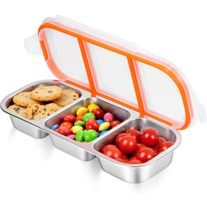 Stainless Steel Snack Containers - Reusable 3 Compartment Snackle Box Container with Lids for Kids Adults, Divided Snack Food Storage Containers for School, Home, Travel