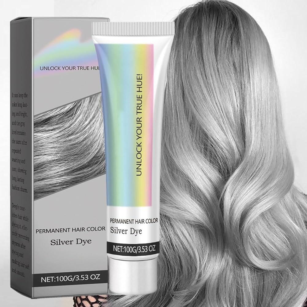Silver Hair Dye Permanent Hair Color, Silver Hair Color with Natural Essence, for All Hair Types, 1pcs