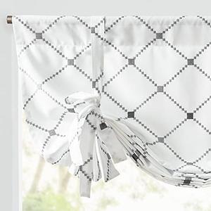 jinchan Tie Up Valance Curtain with Burgundy Floral Embroidery 63 Inch Farmhouse Botanic Small Window Curtain Adjustable Tie-up Shade Rustic Light Filtering Valance for Living Room Kitchen 1 Panel