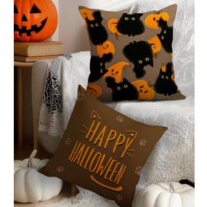 Halloween Pillow Covers 18x18 Set of 2 Throw Pillow Cases Soft Cushion Case Pillowcase for Chair Sofa Bedroom Living Room Home Decor, Cat