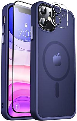 MOCCA Strong Magnetic for iPhone 11 Phone Case,[Compatible with Magsafe][Glass Screen Protector+Camera Lens Protector] Slim Thin Shockproof Cover Case for iPhone 11 6.1 inch, Deep Blue