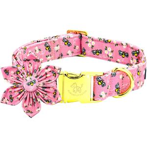 Elegant little tail Dog Collar, Spring Dog Collar with Flower Cute Bees Print Cotton Soft Female Male Pet Collar Flower Dog Collar Puppy Adjustable Dog Collar for Large Dogs