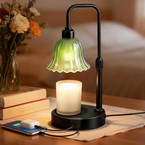 DomeStar Flower Candle Warmer Lamp, Adjustable Height Wax Melting Unique Lamp with Timer & Dimmer, Vintage Bedroom Decor for Scented Jar Candles - Ideal for Housewarming Birthday Valentine's Day Gifts (Green-Black)
