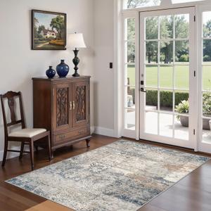 Art&Tuft Washable Rug, Anti-Slip Backing Abstract 3x5 Rug, Stain Resistant Rugs for Living Room, Foldable Machine Washable Area Rug (TPR18-Blue, 3'x5')