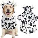 FLAdorepet Halloween Dog Cow Costume Outfits for Small Medium Large Dog Winter Fleece Puppy Jacket Coat Hoodie Funny Dog Clothes Golden Retriever (3XL,White) (3XL(Chest 26.7"|20-30Lbs))