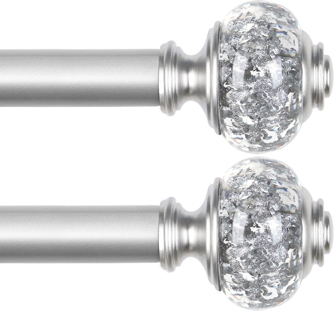 2 Pack Curtain Rod 32 to 58 Inches (2.6-4.8ft), USFOOK 7/8 Inch Telescoping Splicing Curtain rods for Windows 20 to 54 Inch, Silver Decorative Drapery Rods for Home with Translucent Finials