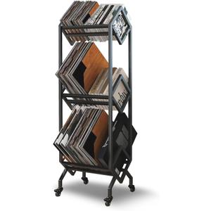 Vinyl Record Holder, 3 Tier Mobile Record Stand for 260-280 LP Storage, Matte Black Metal Vinyl Record Storage Shelf for Albums, Magazine Display, Book and Files Organizer