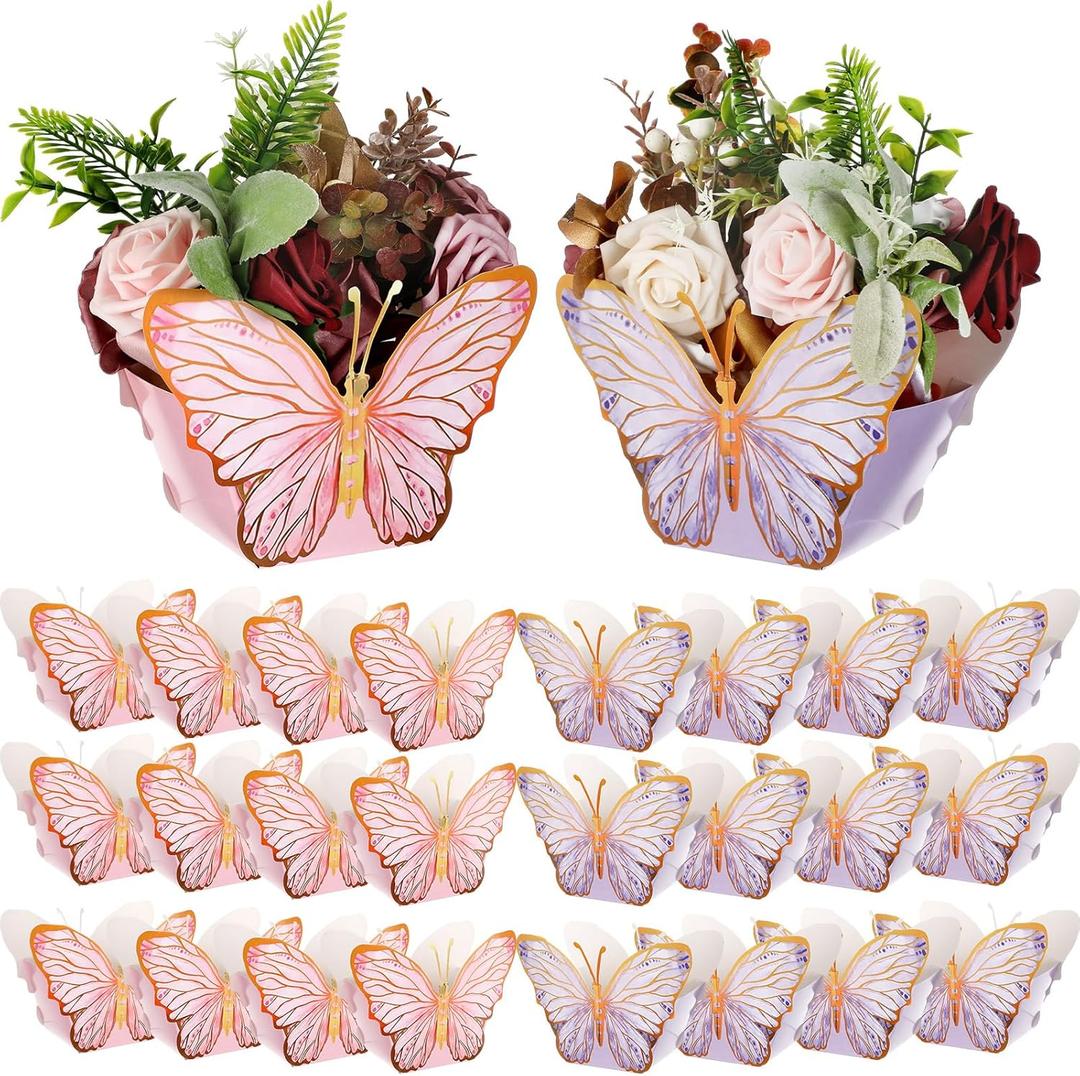 Tenceur 24 Pcs Butterfly Centerpieces for Tables Baby Shower Bridal Shower Centerpieces Butterfly Table Decorations for Wedding Birthday Themed Party Decor(Purple, Pink)