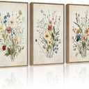 Drsoum Vintage Flower Bouquet Framed Retro Wildflower Botanical Pictures Prints Modern Colorful Floral Rustic Artwork Bedroom Living Room Ready to Hang 11x14in Natural Framed (Green Plants Prints)