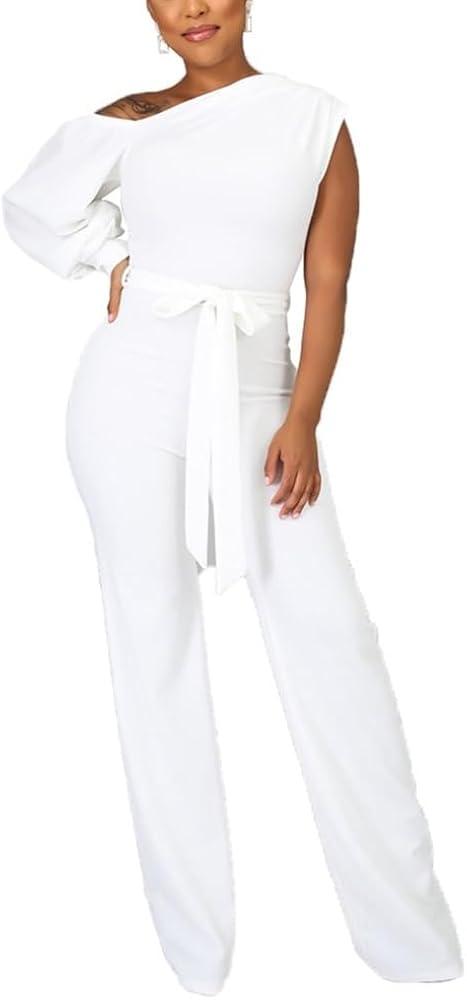 Jumpsuits for Women Dressy Fall Outfits Elegant Rompers Formal One Off The Shoulder Pant Suit for Evening Party, L