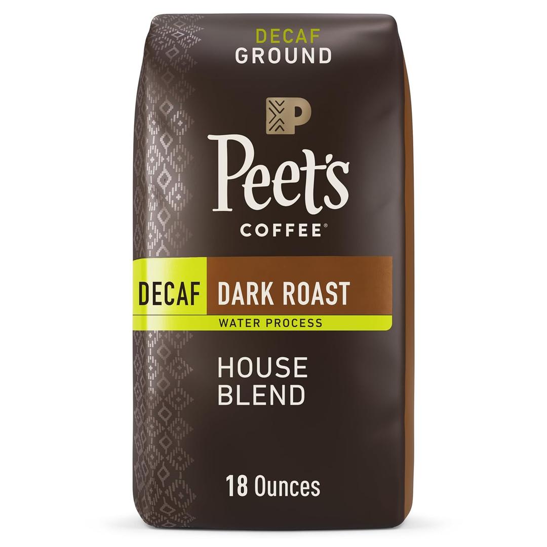 Peet's Coffee, Dark Roast Ground Coffee - Decaf House Blend 18 Ounce Bag (EXP 07/21/25)